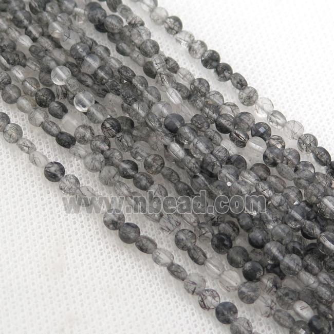 black Rutilated Quartz Beads, faceted circle