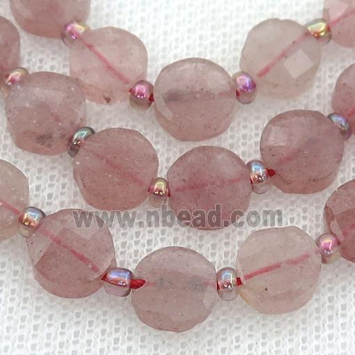 Strawberry Quartz Beads, faceted circle