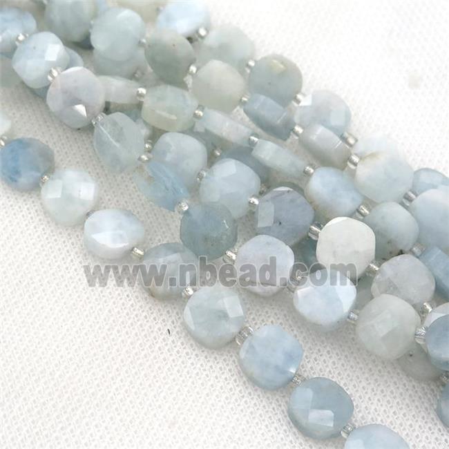 blue Aquamarine Beads, faceted square