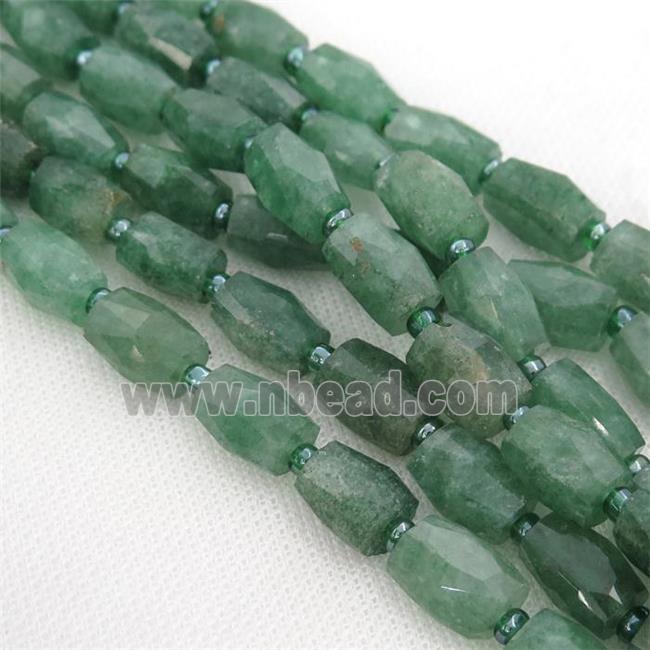 green Strawberry Quartz Beads, faceted barrel