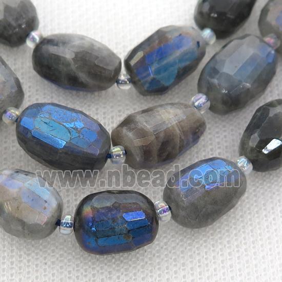 Labradorite Beads, faceted barrel, electroplated