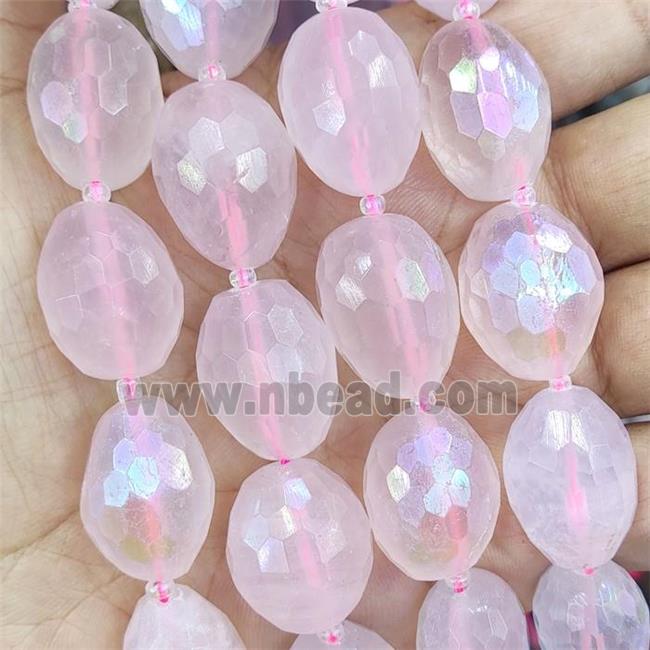 Rose Quartz Beads, faceted barrel, electroplated