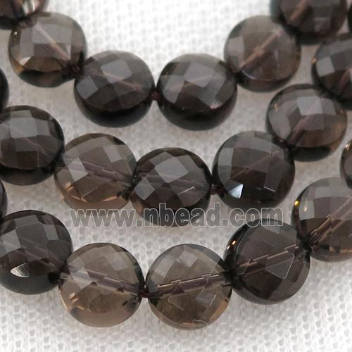 Smoky Quartz Beads, faceted coin