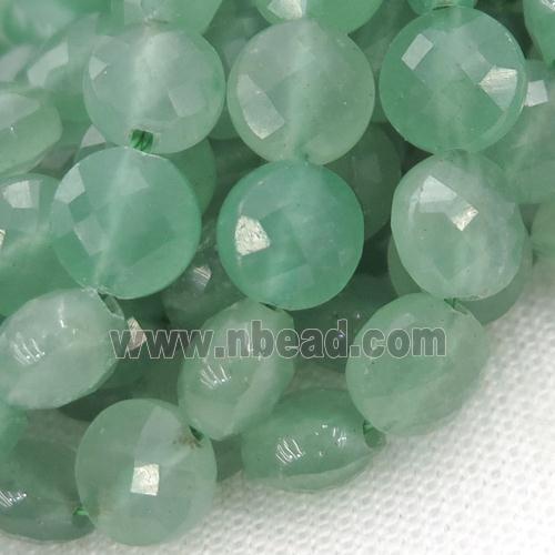 green Aventurine Beads, faceted coin