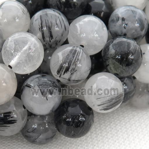 black Rutilated Quartz Beads, round