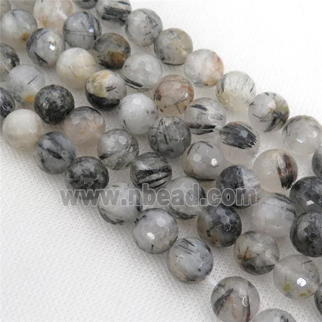 black Rutilated Quartz Beads, faceted round