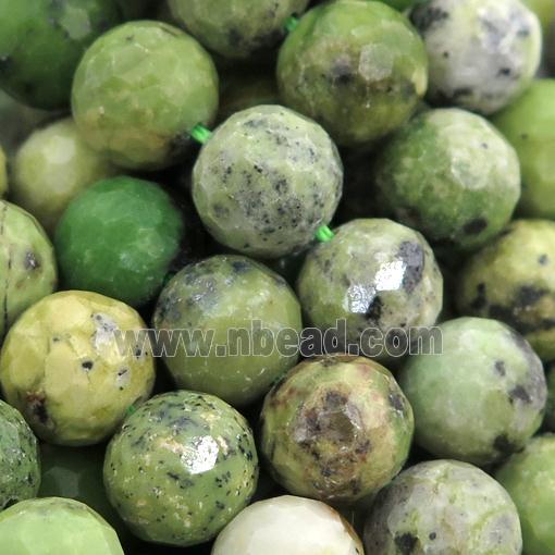 Chinese Nephrite Jade Beads Green Faceted Round C-Grade