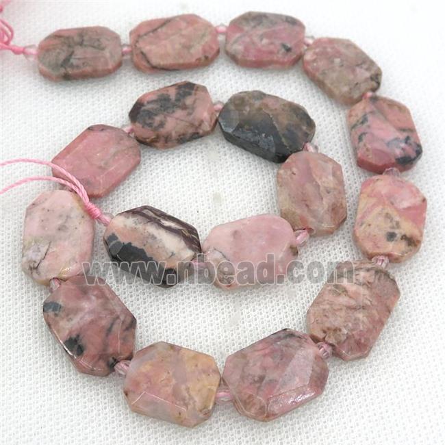 pink Rhodonite Beads, faceted rectangle