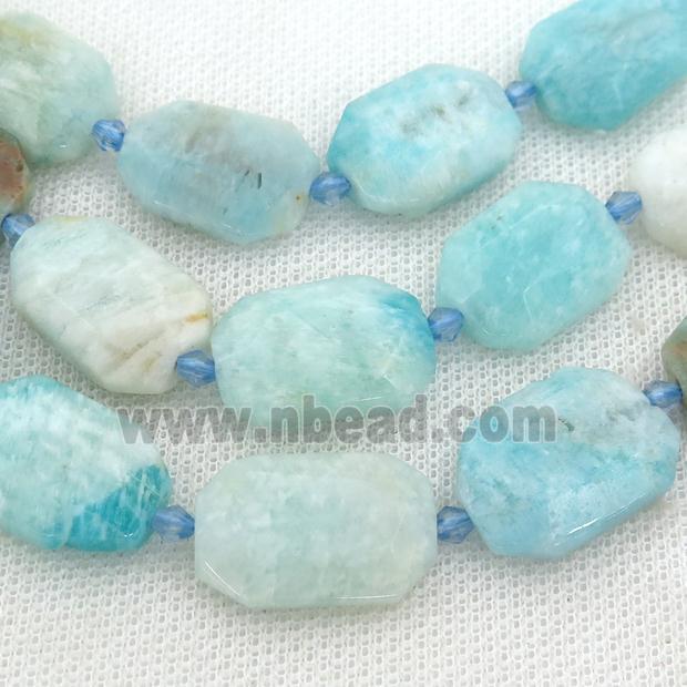 green Amazonite Beads, faceted rectangle