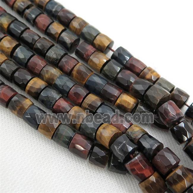 multicolor Tiger eye stone Beads, faceted barrel