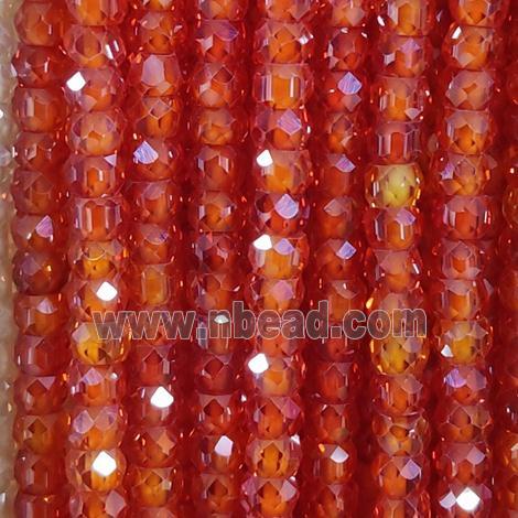 red Cubic Zircon Beads, faceted rondelle