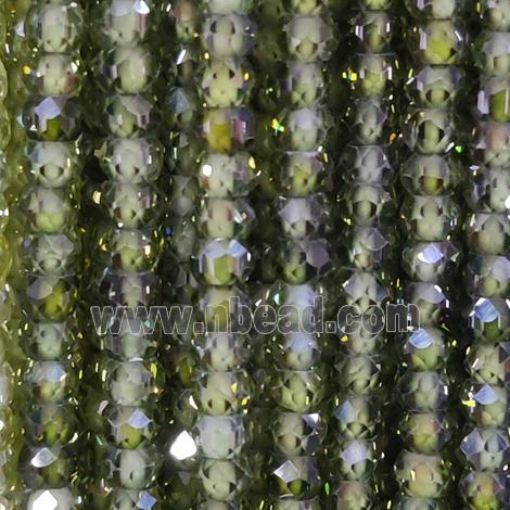 green Cubic Zircon Beads, faceted rondelle