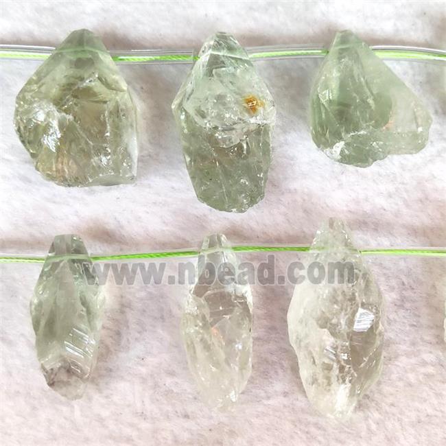 green Quartz teardrop nugget beads, topdrilled