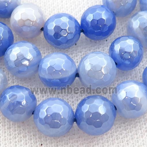 blue striped Agate beads, faceted round, light electroplated