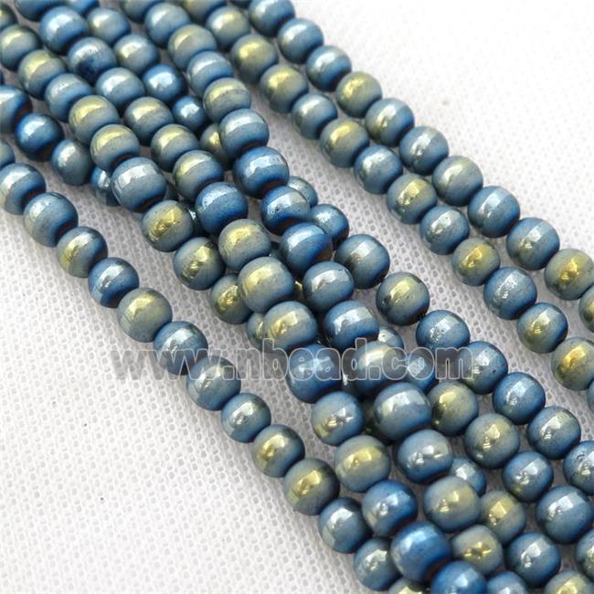 round teal Hematite Beads with line, matte