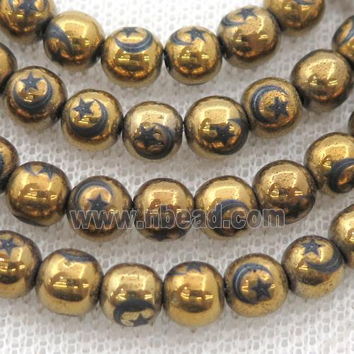 round gold Hematite Beads with moonstar