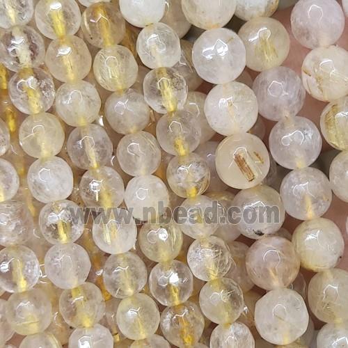 Gold Rutilated Quartz Beads, faceted round, B-grade