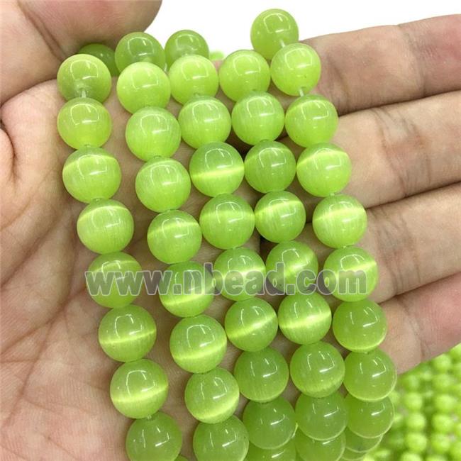 olive round Cats Eye Stone Beads