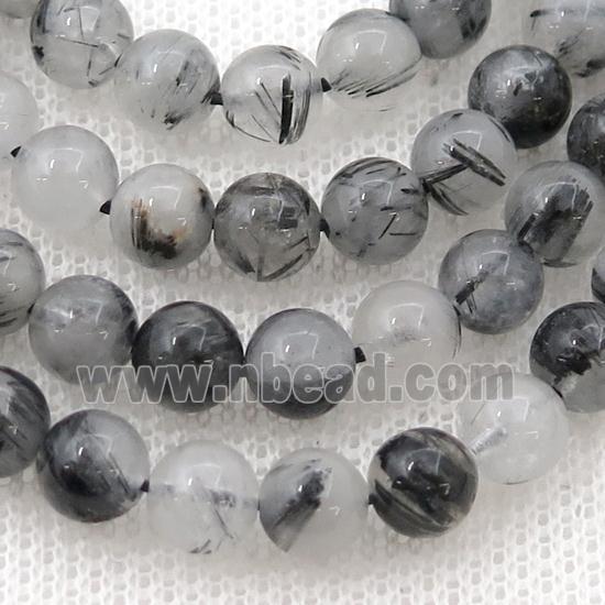 black Rutilated Quartz Beads, round