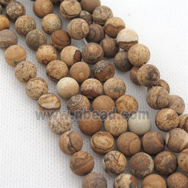 round yellow Picture Jasper Beads, matte