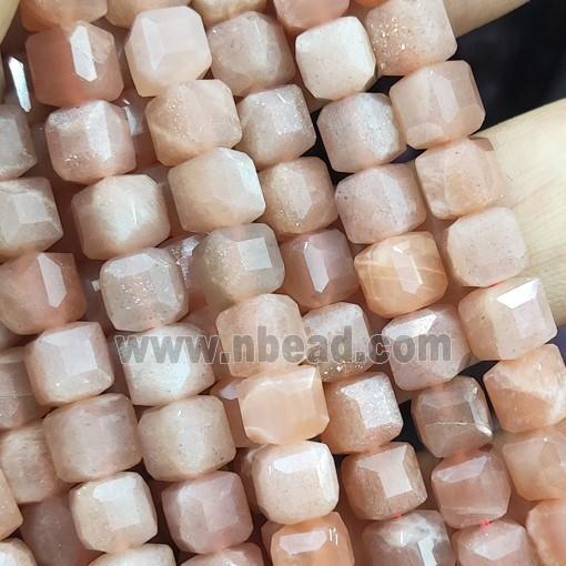 peach MoonStone Beads, faceted cube