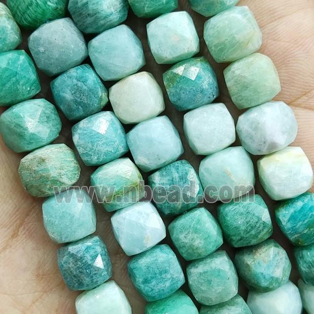 green Amazonite Beads, faceted cube