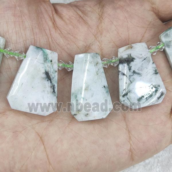 green Tree Agate teardrop beads, top-drilled