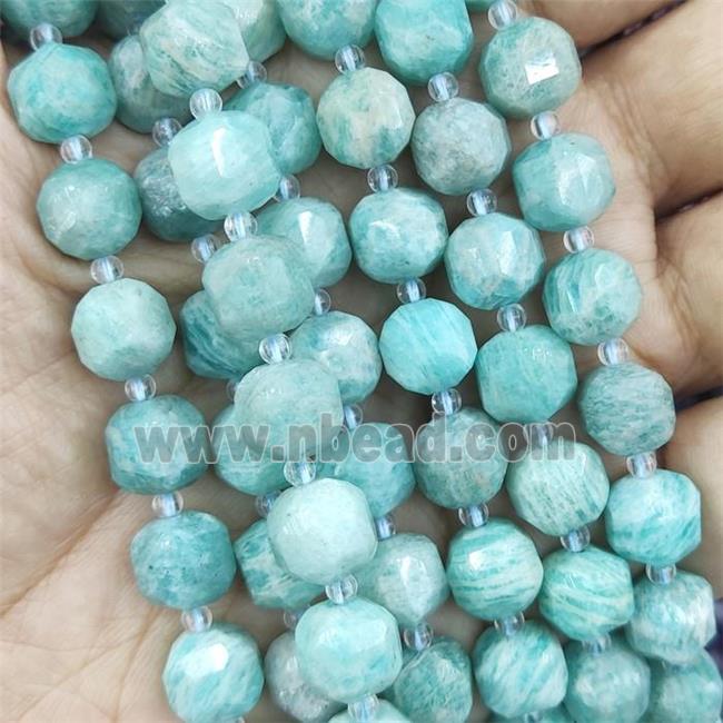 green Amazonite Beads, faceted cube