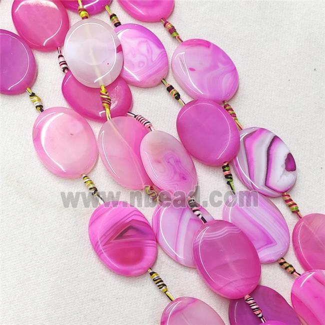 Stripe Agate Oval Beads, hotpink