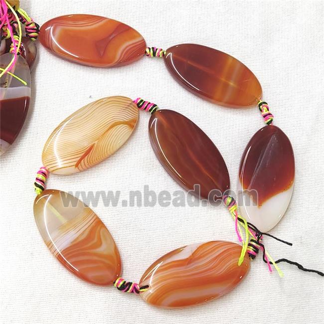 stripe Agate Oval Beads, red