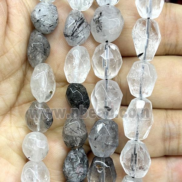 black Rutilated Quartz beads, faceted freeform