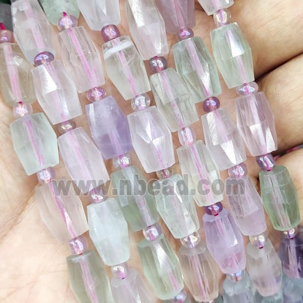 Fluorite Beads, faceted barrel, multicolor