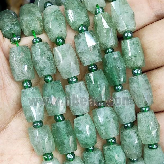 natural Green Strawberry Quartz Beads, faceted barrel