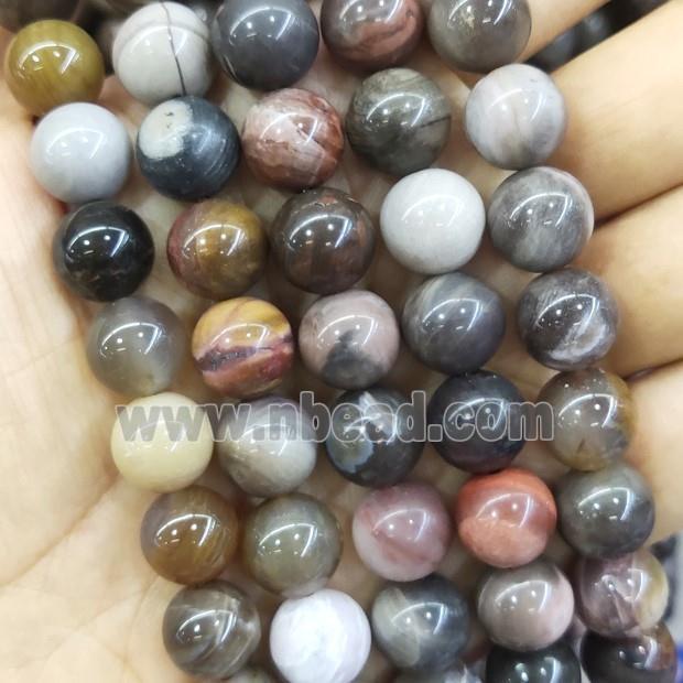 round Wooden Fossil Jasper Beads