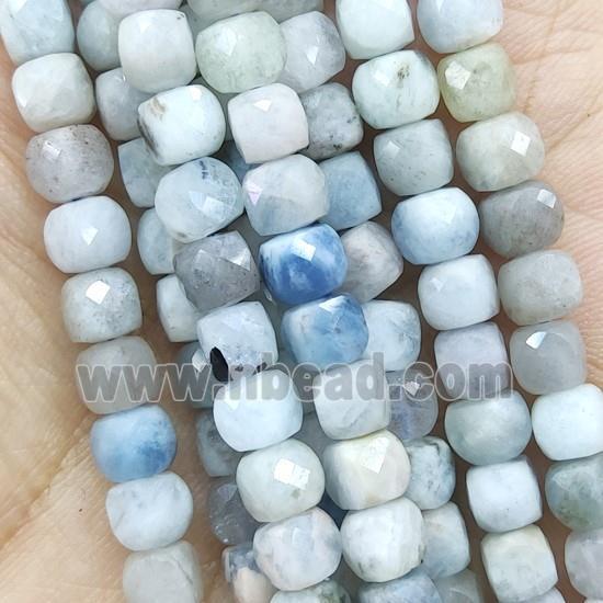 blue Aquamarine Beads, faceted cube