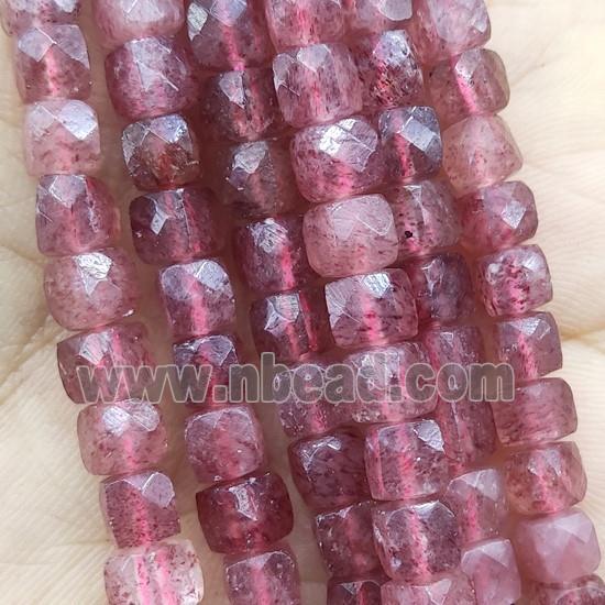 pink Strawberry Quartz Beads, faceted cube