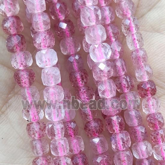 pink Strawberry Quartz Beads, faceted cube