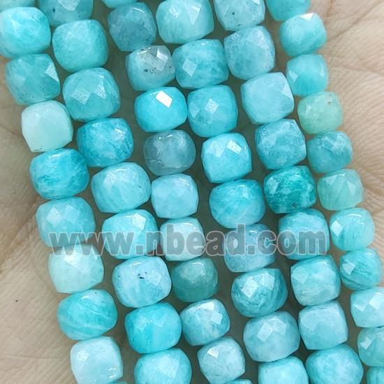 green Amazonite Beads, faceted cube