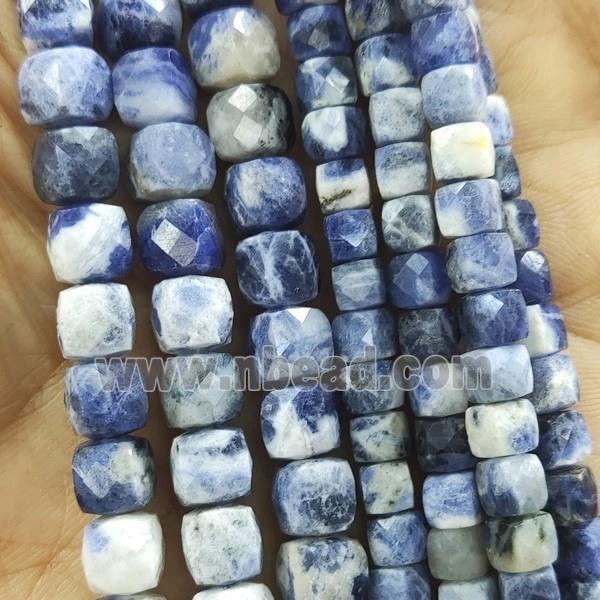 blue Sodalite Beads, faceted cube