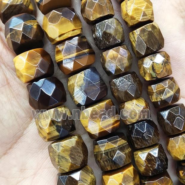 Tiger eye stone beads, faceted barrel