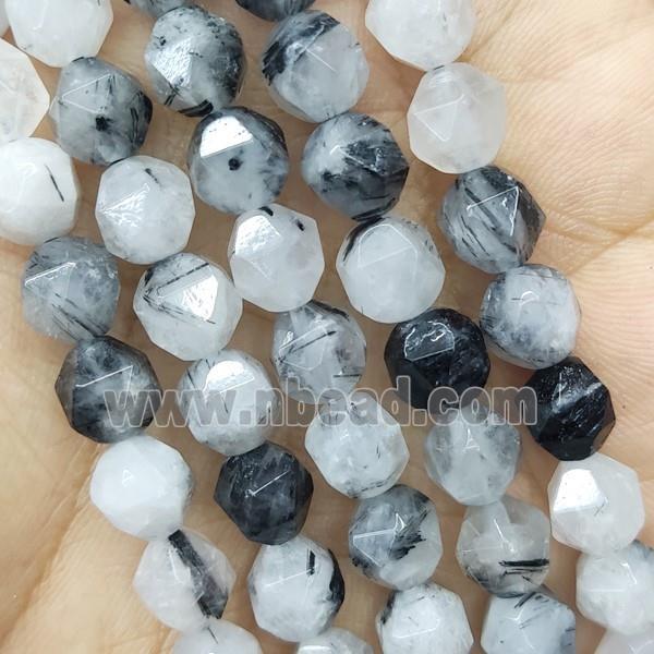 Black Rutilated Quartz Beads Cut Round