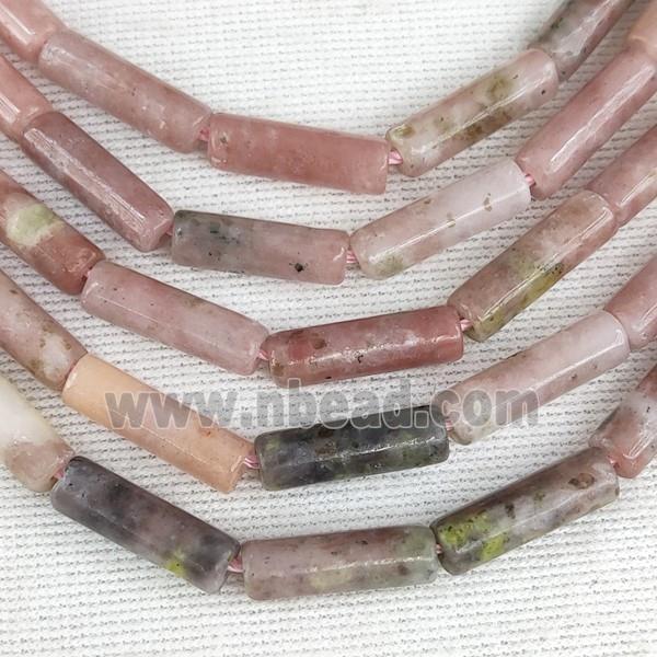 Pink Plum Blossom Jasper Tube Beads