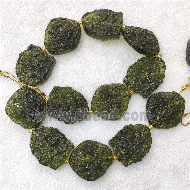 Green Lampwork Lava Glass Beads Slice Freeform Rough