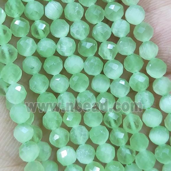 Green Cat Eye Glass Beads Faceted Round