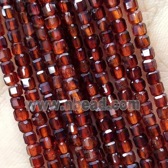 Natural Orange Garnet Beads Faceted Cube