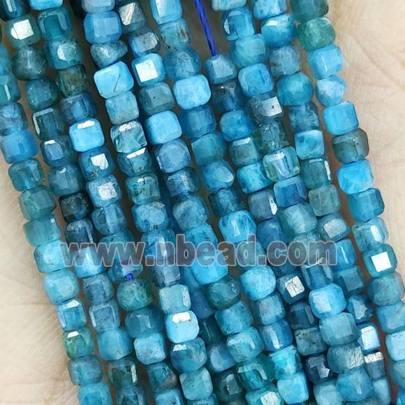 Natural Apatite Beads Blue Faceted Cube