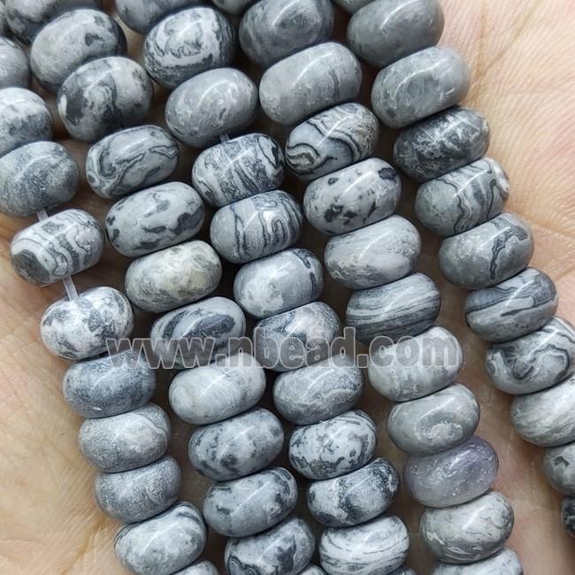 Gray Map Jasper Rondelle Beads