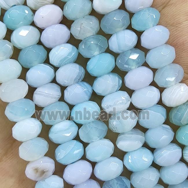 Teal Striped Agate Beads Faceted Rondelle