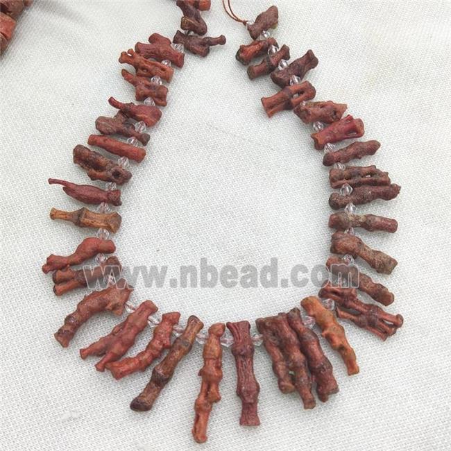 Natural Coral Stick Beads Topdrilled Red