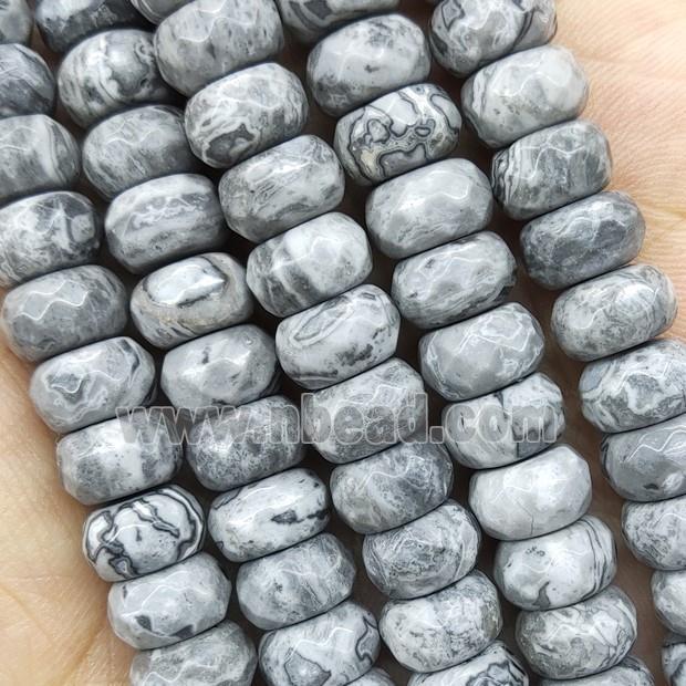 Gray Map Jasper Beads Faceted Rondelle